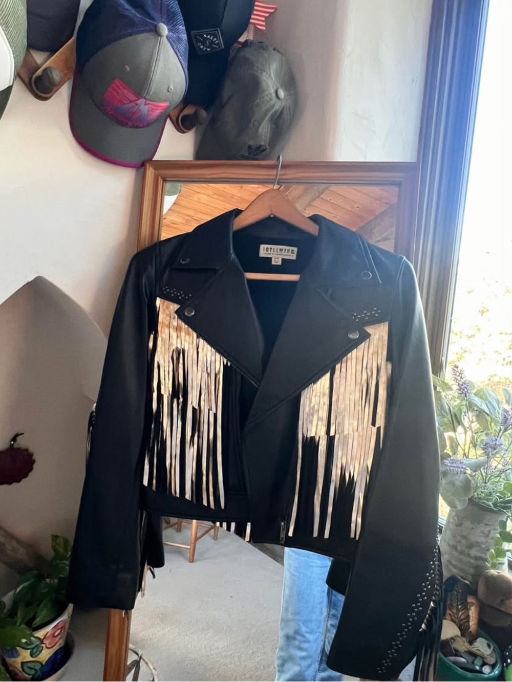 Idyllwind Black Leather Jacket with Gold Fringe & studded thunderbird